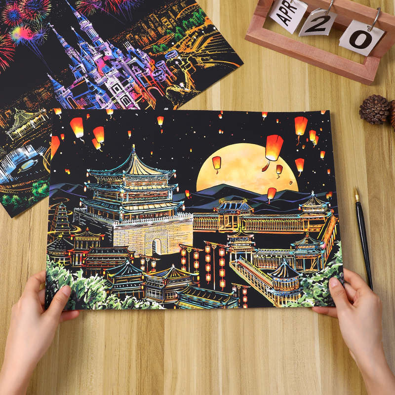 中国城市刮刮画纸夜景长安大唐不夜城diy创意手工制作送闺蜜礼物