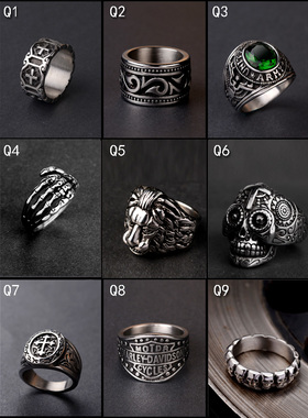 嘻哈朋克个性潮牌戒指男潮复古钛钢戒指食指戒子欧美扳指尾戒指环