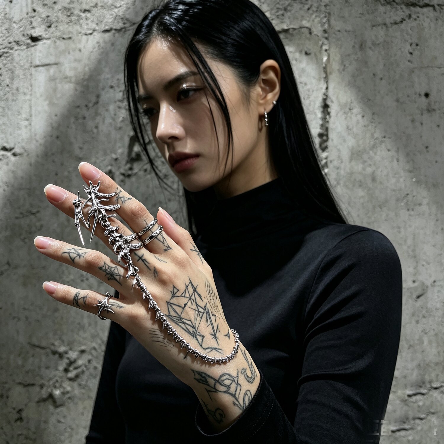 暗黑机械龙骨荆棘连体手背链女