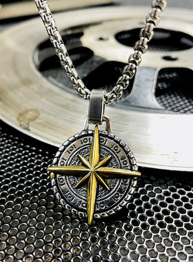 简约ins百搭潮牌钛钢项链罗盘