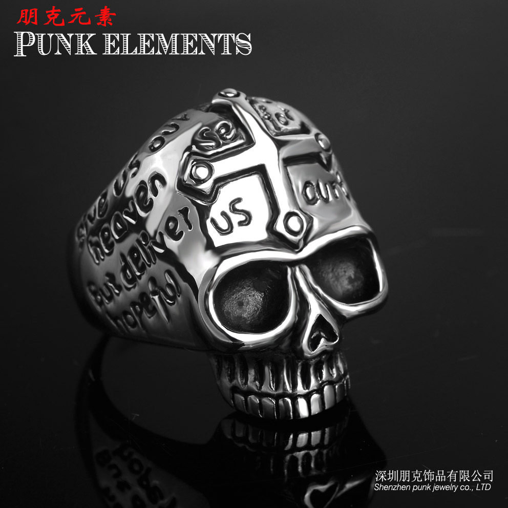 朋克个性骷髅头戒指霸气潮男士钛钢摇滚指环日韩版十字架单身戒子