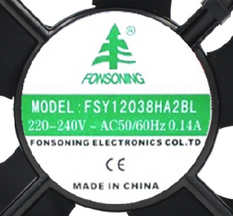 全新风机 FONSONING FSY12038HA2BL 220-240V 0.14A 12CM散热风扇