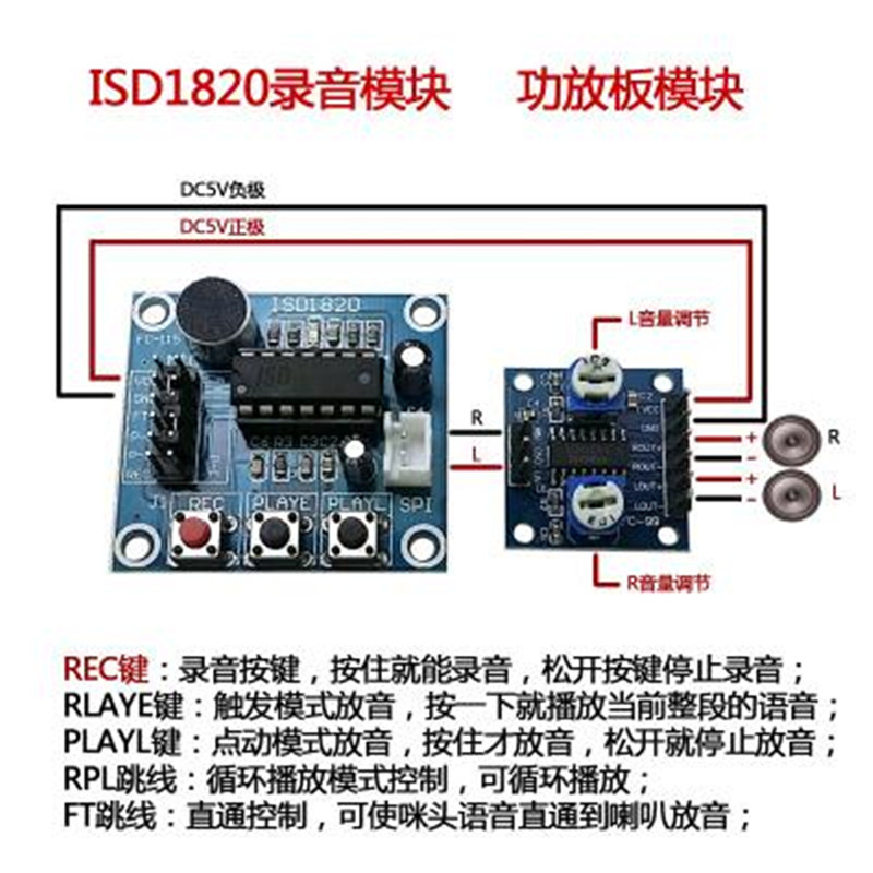 语音模块ISD1820录音语音模块录放音模块 音频模块送0.5W喇叭元件 电子元器件市场 语音识别模块 原图主图