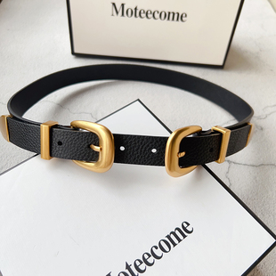 新款女士皮带装饰腰带裤带双头真皮纯牛皮小牛皮针扣凯旋门高级感