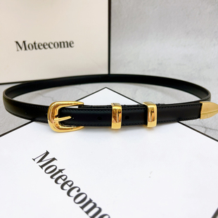 新款女士皮带装饰裤带真皮时尚百搭牛皮针扣凯旋门牛仔裤细腰带