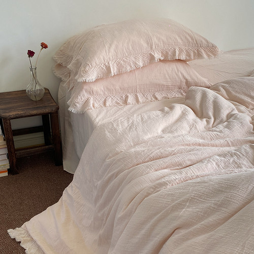 花边流苏 | 全棉纱布四件套纯棉纯棉粉色新款被套1.8家纺1.5床品