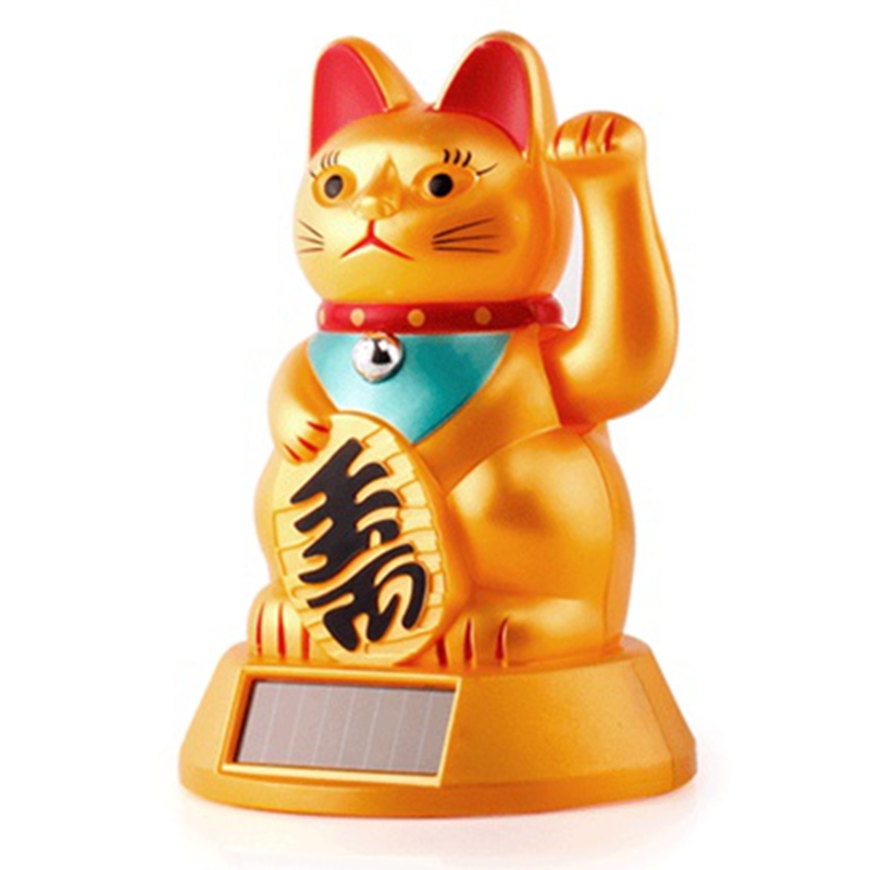太阳能摇手招财猫摆件大中小号塑料光能车载车饰汽车摆件开业送礼