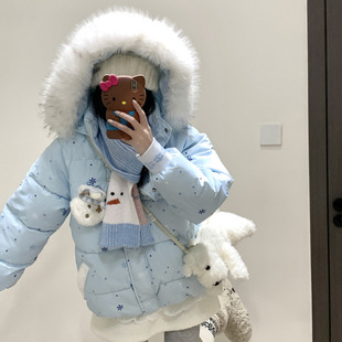 冬季韩版甜美学院风满印小狗棉服外套女新款设计感宽松面包服