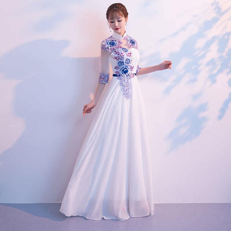 合唱礼服女长裙2018新款成人主持人长款显瘦晚礼服合唱团演出服装