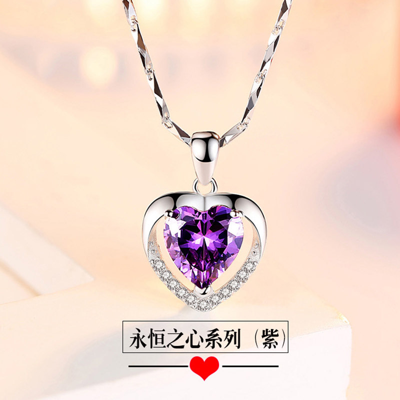 我爱你心形项链女纯银潮生日老婆