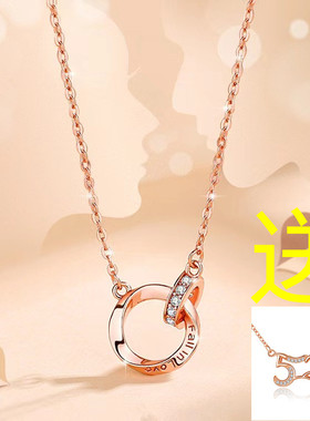 纯银925十字项链女双环玫瑰金