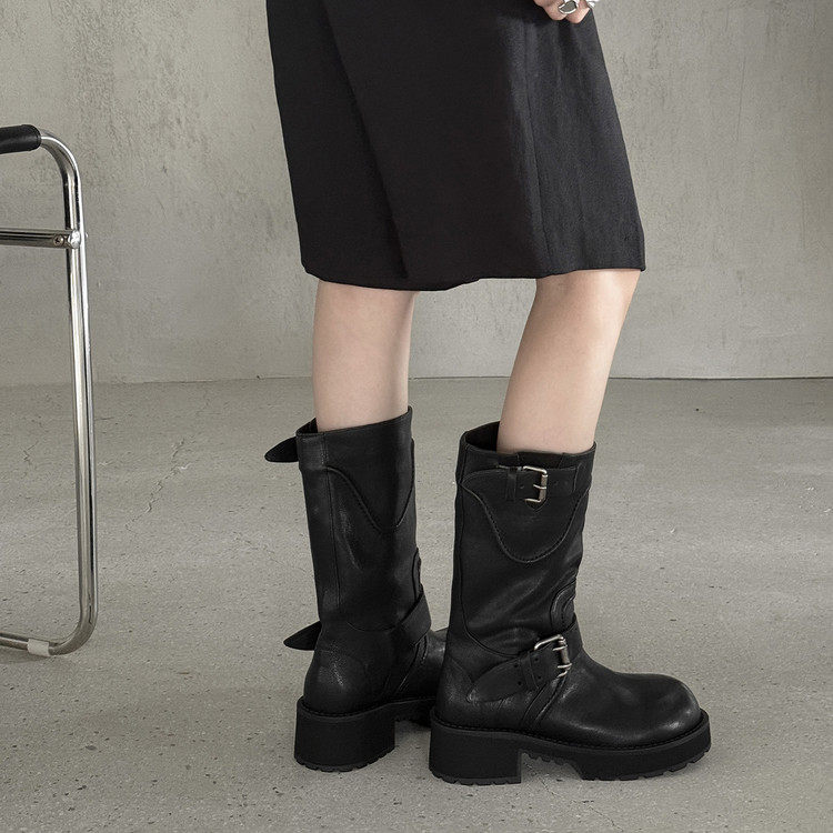 5cm辣妹风中筒靴女秋2025水洗