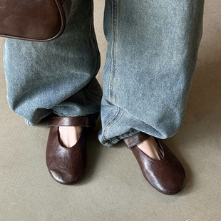 1.5cm软皮全头层牛皮圆头魔术贴玛丽珍鞋女2026新款浅口单鞋女鞋