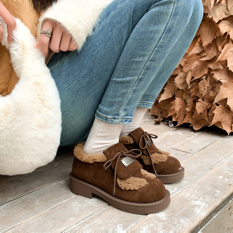 复古中跟厚底毛毛鞋女2025