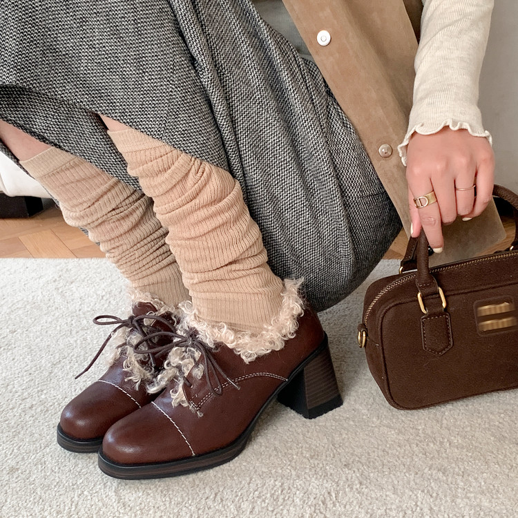 7.5cm系带小皮鞋时尚深口单鞋