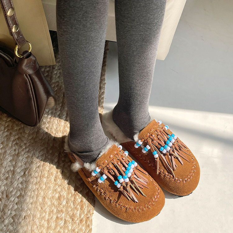 3cm羊羔毛包头半拖真皮反绒鞋