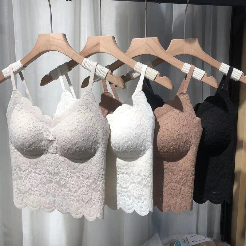 봄과 가을 새로운 스타일의 여성 레이스 캐미솔 섹시한 레이스와 유방 패드 한 컵 아름다운 뒤 고정 컵 푸시 업 브래지어