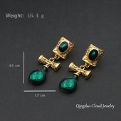 气质珍珠耳钉耳环 复古巴洛克风高级耳饰精致珐琅中长款 100中式