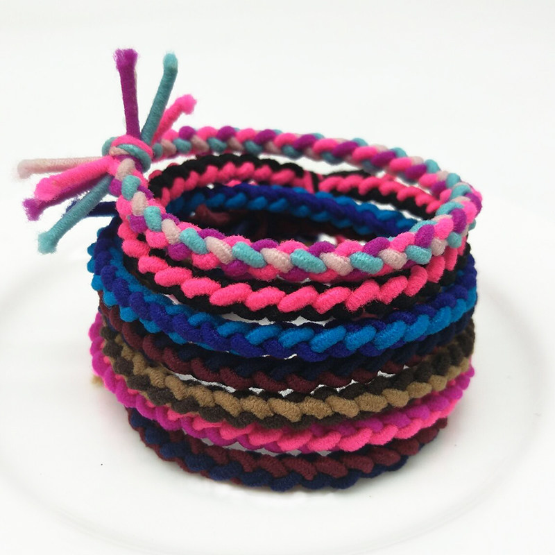 包邮50根韩国简约可爱编织发圈高弹力加粗麻花打结彩色头绳橡皮筋