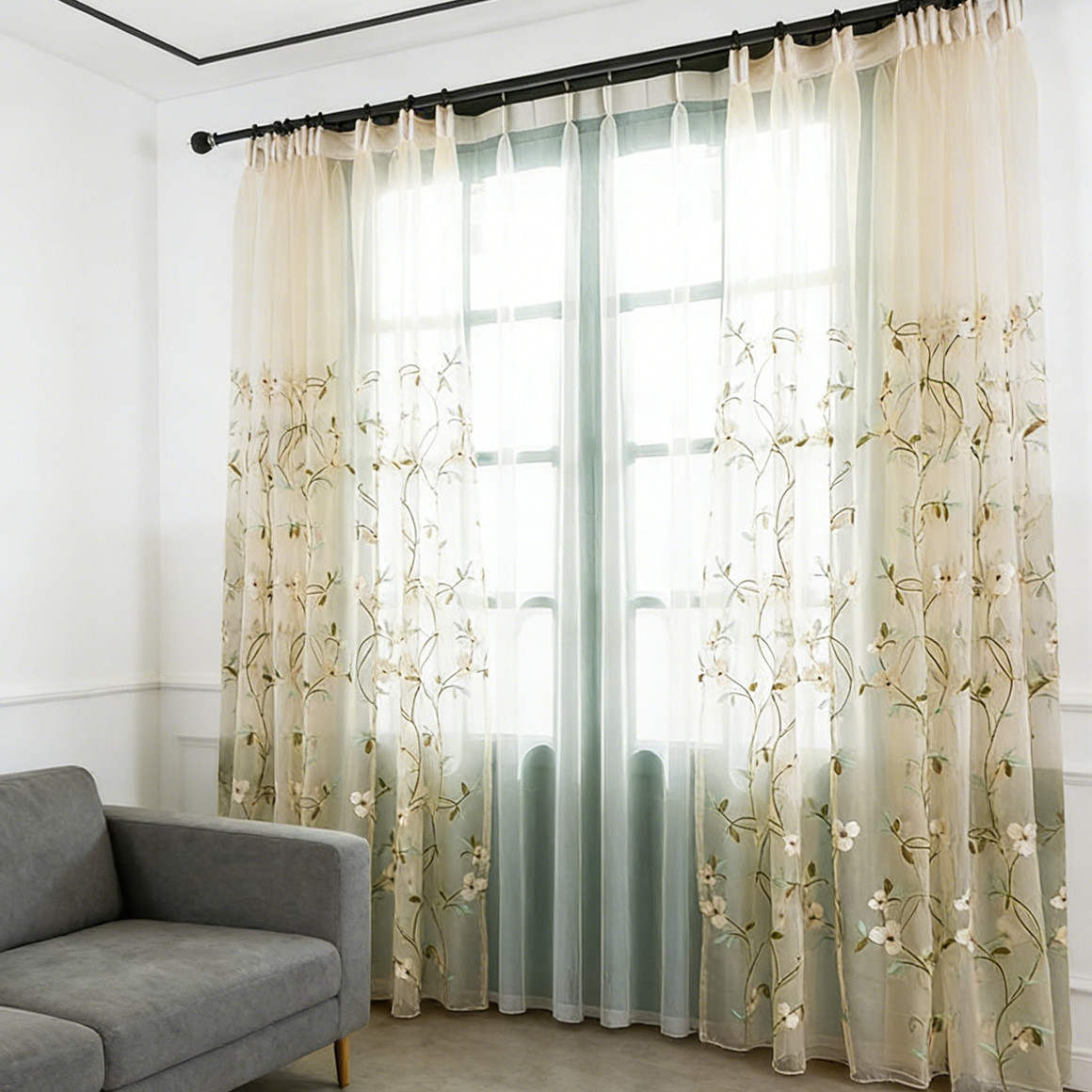 绣花叶子乡村刺绣美式田园纱帘卧室客厅阳台透光高颜值装饰窗纱