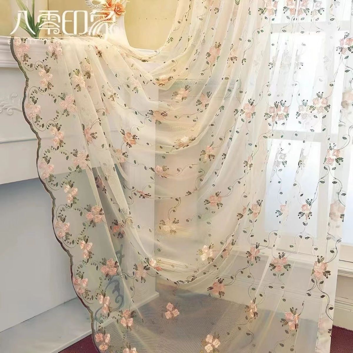 窗纱纱帘白色蕾丝薄纱帘绣花纱帘田园卧室客厅飘窗阳台小清新纱帘