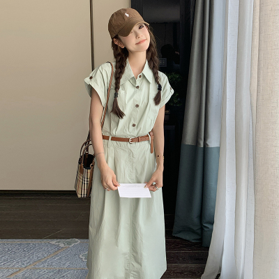 Polo领宽松法式夏季韩系配腰带可盐可甜瑞016-3069-P115-168