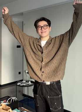 solarvibe复古cleanfit纯色秋冬毛衣氛围开衫情侣慵懒针织衫外套