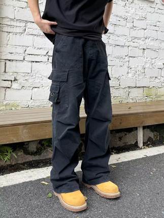 22TREE美式复古工装裤男高街休闲腰带cieanfit牛仔裤百搭直筒潮牌