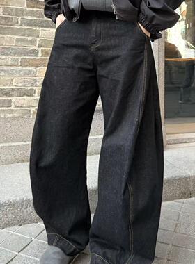 22TREE美式复古秋冬显瘦男女高街休闲cieanfit原牛牛仔裤弯刀裤