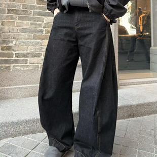 22TREE美式复古秋冬显瘦男女高街休闲cieanfit原牛牛仔裤弯刀裤