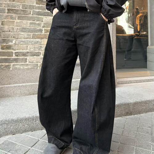 22TREE美式复古秋冬显瘦男女高街休闲cieanfit原牛牛仔裤弯刀裤