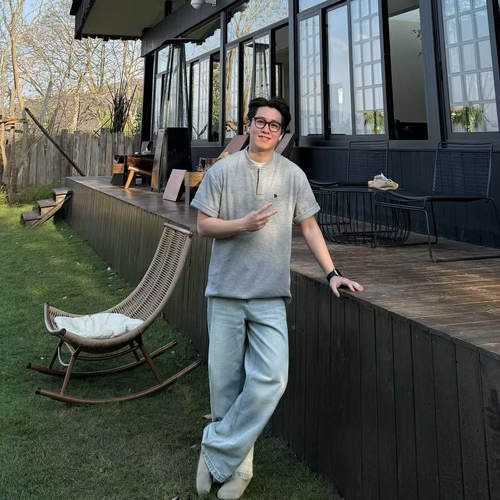 22TREE美式小众中性设计感cleanfit亨利领短袖T恤男重磅宽松体恤