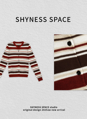 复古女条纹格子长袖春季毛针织衫拼色百搭开衫休闲风25HT2906