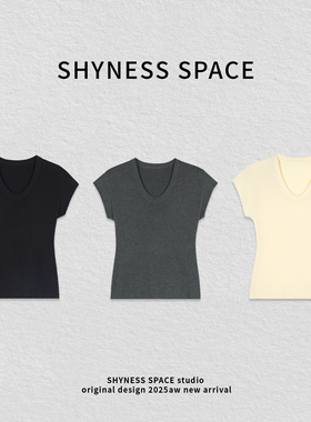 夏季修身型U领短袖ROW风老钱U领T恤设计感硬汉风小香风T恤HB358