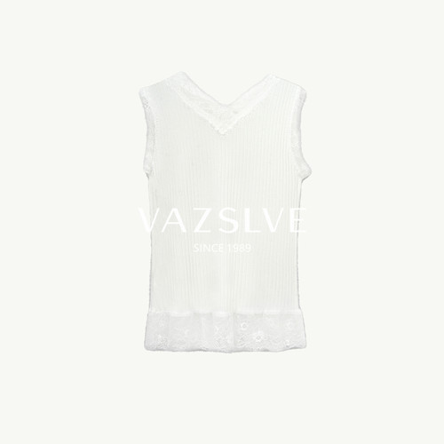 VAZSLVE/全新奢品V领拼接蕾丝无袖显瘦百搭春夏背心HBZ480