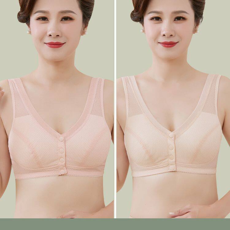 买一送一妈妈内衣大码文胸透气夏季女前扣子背心中老年妈妈文胸 - 实物图
