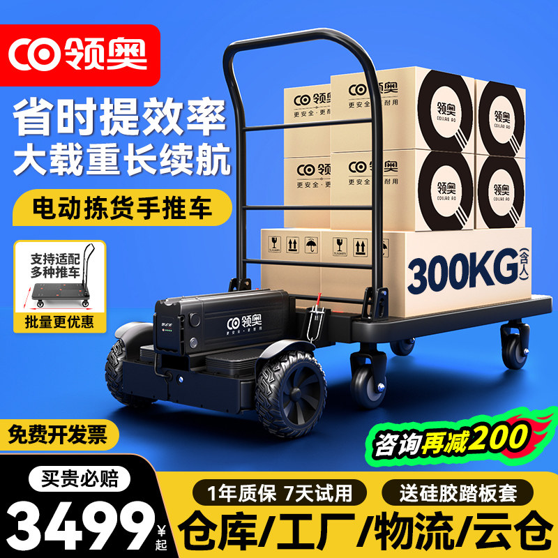 领奥电动小型手推车仓库快递代步平衡车载货搬运神器工具车平板车