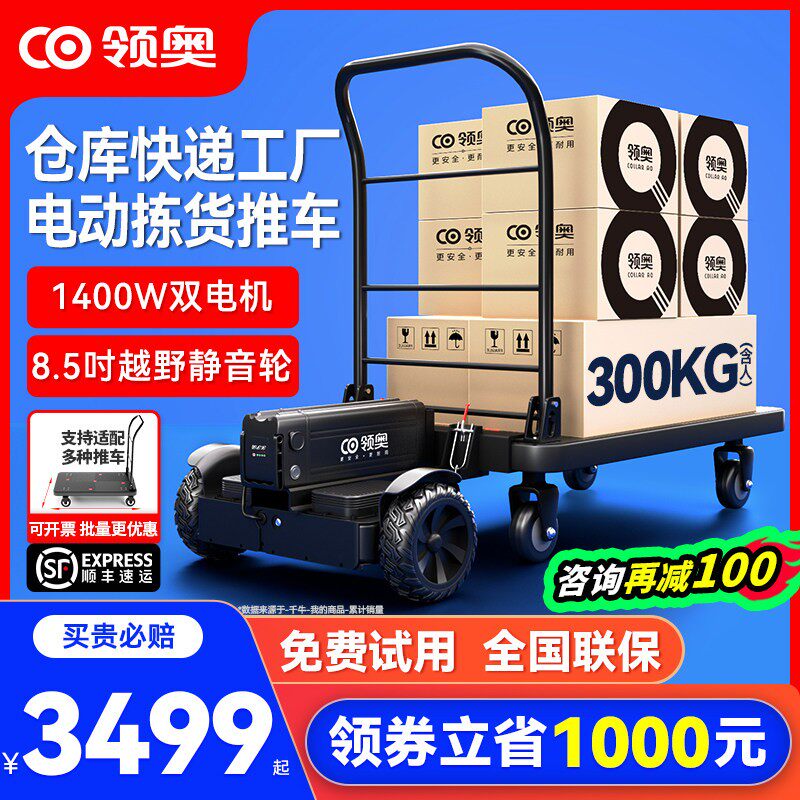 领奥电动小型手推车仓库快递代步平衡车载货搬运神器工具车平板车