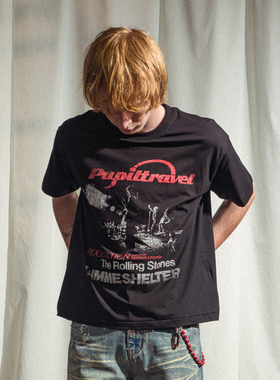 PUPILTRAVEL 英伦复古摇滚风RollingStone短宽版型T恤