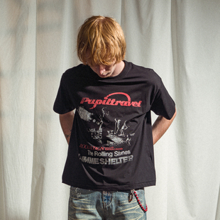 PUPILTRAVEL 英伦复古摇滚风RollingStone短宽版型T恤