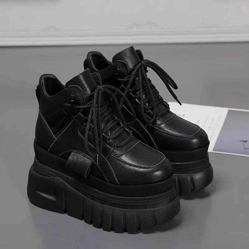小个子11CM真皮增高女鞋2026春秋新款超高跟厚底松糕鞋坡跟高帮鞋