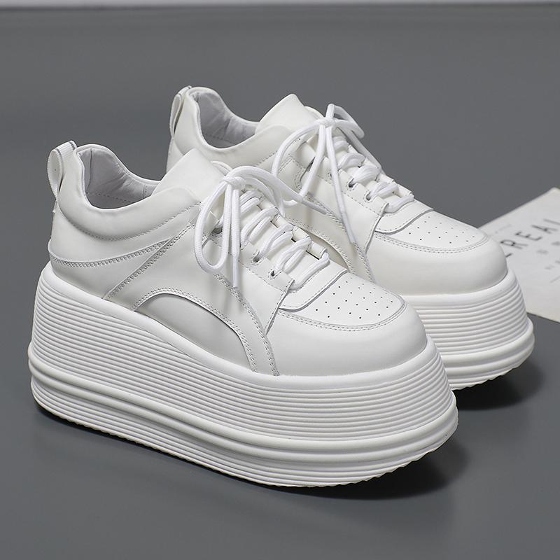 2025年春秋季时尚真皮厚底小个子9厘米新款女增高女鞋小白鞋