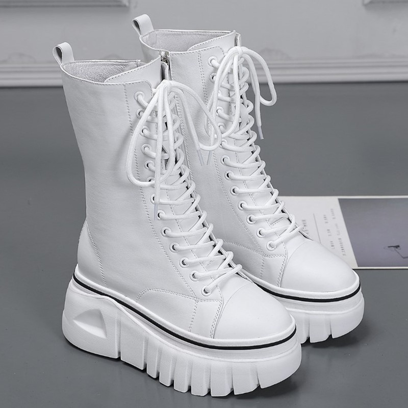 真皮松糕厚底马丁靴女中筒靴