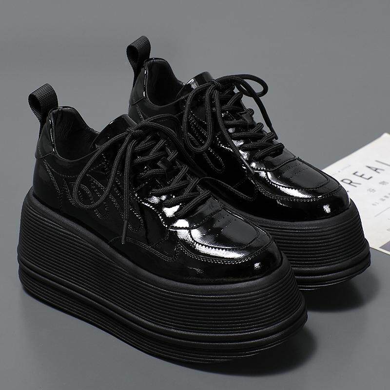 原创女鞋2026新款春秋季时尚9cm增高厚底黑色单鞋超高跟休闲鞋