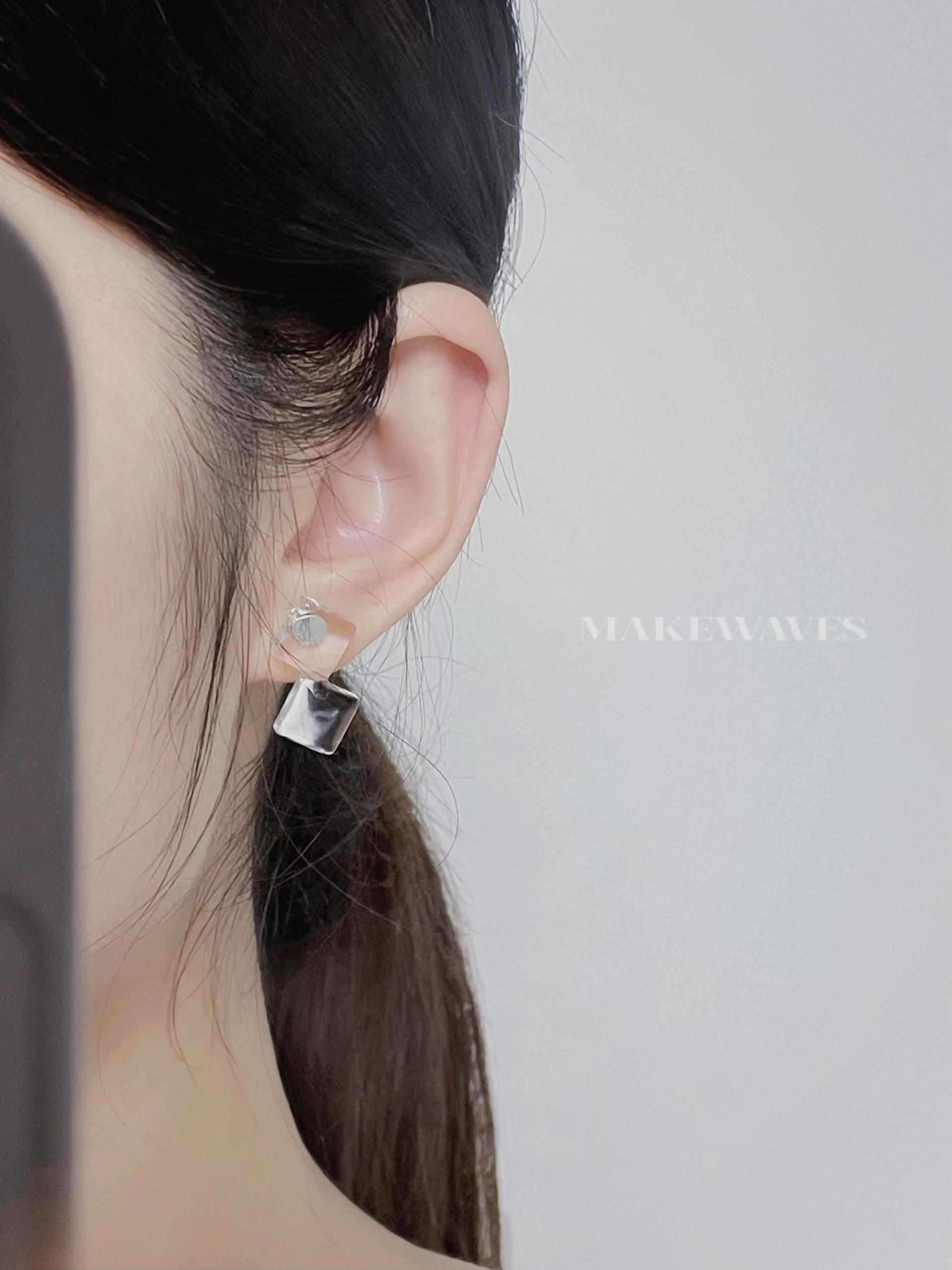 「方糖冰块」透明方形耳钉手工设计几何高级独特小众女银耳环耳饰