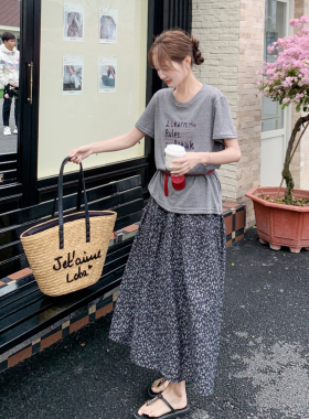 现货2026新款灰色字母印花T恤休闲慵懒套装RF2B066-6676-P155K248