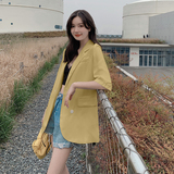 现货三色香芋紫白色黄色雪纺西装外套女春夏薄款2020红防晒小西服，女装西装，杭阁服饰