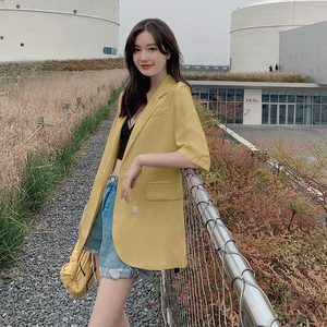 现货三色香芋紫白色黄色雪纺西装外套女春夏薄款2020红防晒小西服,女装西装,杭阁服饰