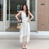 小众设计显瘦气质长裙女2025夏季新款韩系不规则白色吊带连衣裙子，女装连衣裙，杭阁服饰
