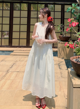 现货2026新款白色女无袖长裙收腰显瘦度假RF2B066-6692-P135K218
